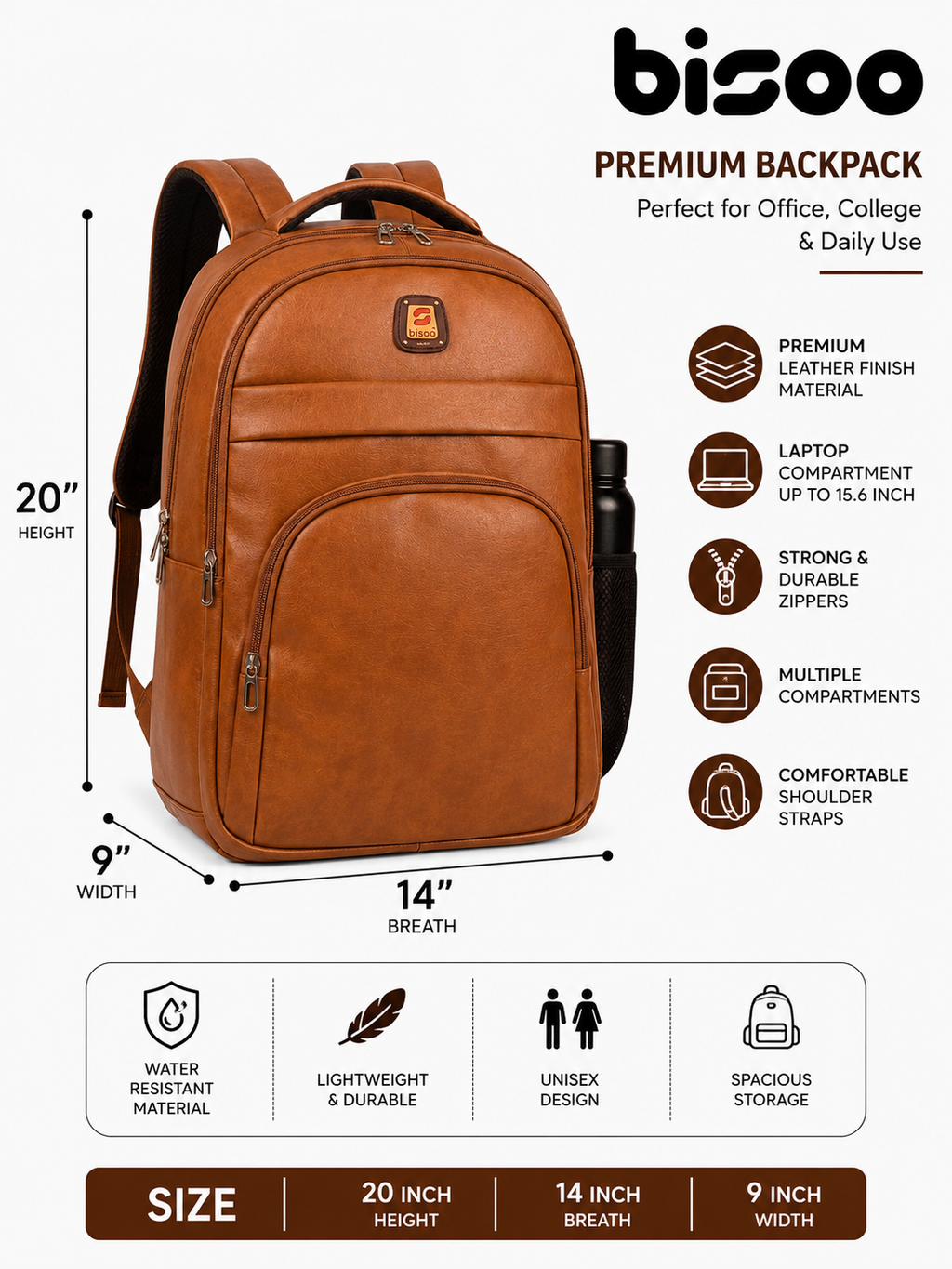 Bisoo bag Medium 30 L Laptop Backpack ART-BS-L-02 (Khaki)