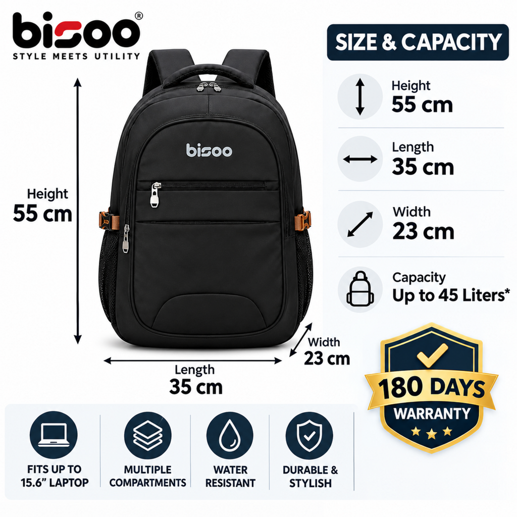 Bisoo bag Large 45 L Laptop Backpack ART-g-R-001 (Black)