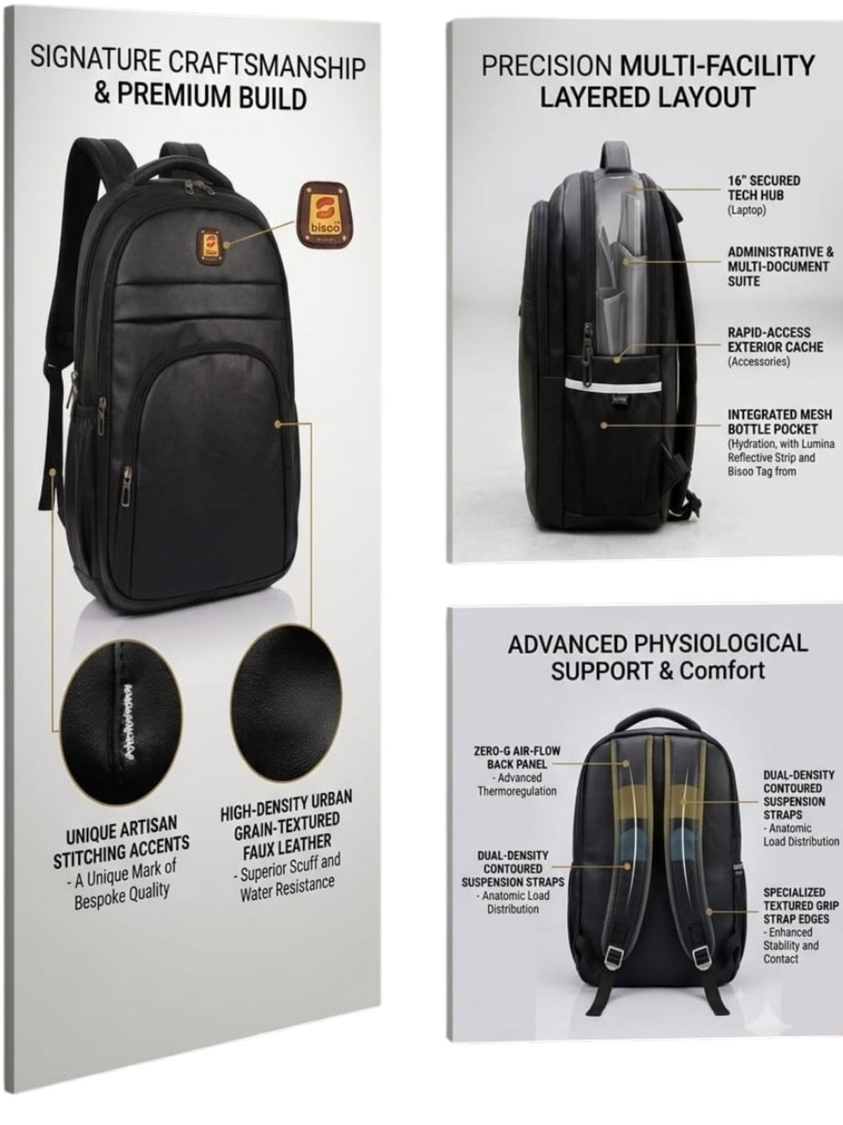 Bisoo bag Medium 30 L Laptop Backpack ART-BS-L-002 (Black)