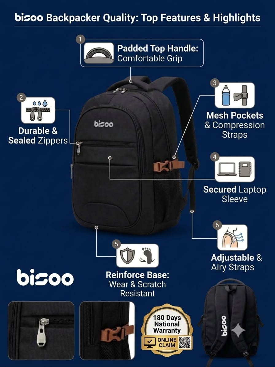 Bisoo bag Large 45 L Laptop Backpack ART-g-R-001 (Black)